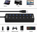 VEMONT, USB-3030, hub USB 3.0 de 7 puertos, alimentado, con puerto de carga inteligente, adaptador 5V/3A