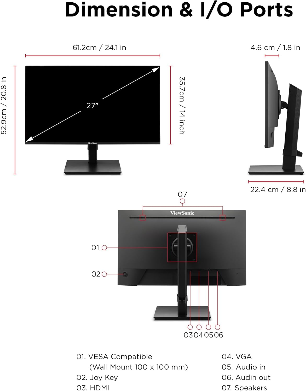 ViewSonic VA2748-MHJ Monitor de 27 pulgadas 1080p, pantalla IPS con...