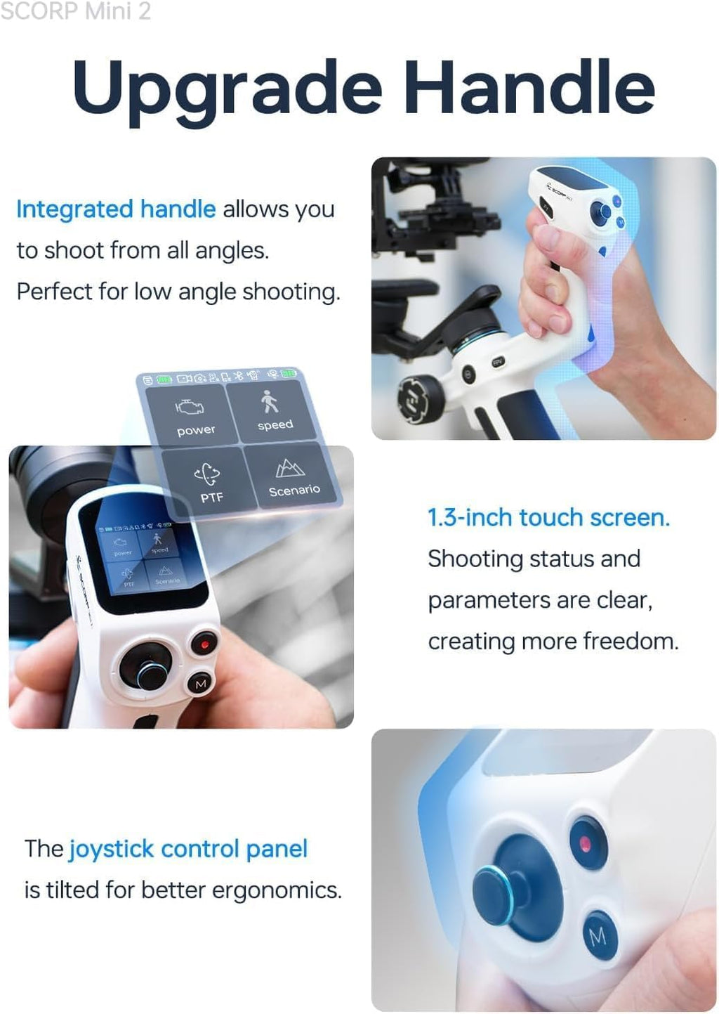FeiyuTech Kit oficial SCORP Mini 2 cardán, estabilizador de cámara de 3 ejes con luz de llenado AI Tracker, 1,3 pulgadas Touch Sreen, para cámara sin espejo, smartphone, cámara de acción, con funda de
