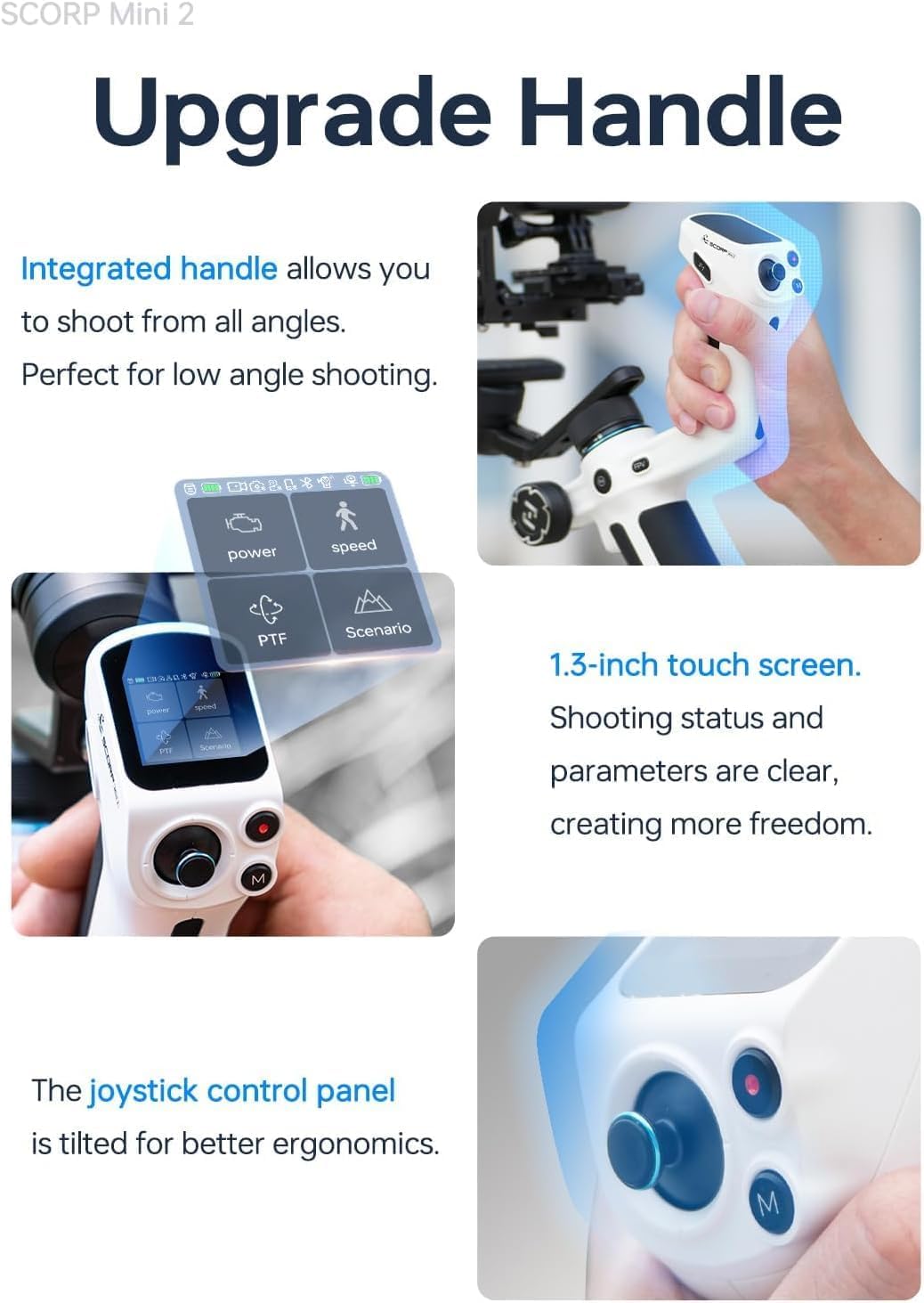 FeiyuTech Kit oficial SCORP Mini 2 cardán, estabilizador de cámara de 3 ejes con luz de llenado AI Tracker, 1,3 pulgadas Touch Sreen, para cámara sin espejo, smartphone, cámara de acción, con funda de