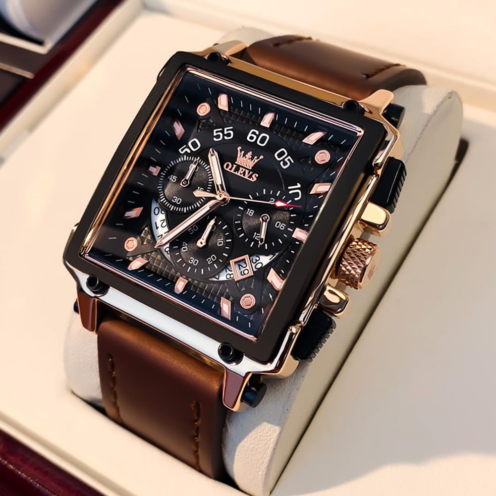 OLEVS Relojes para Hombre Cuadrados de Cuarzo Piel Impresión Fresca Resistente al Agua Moda Casual