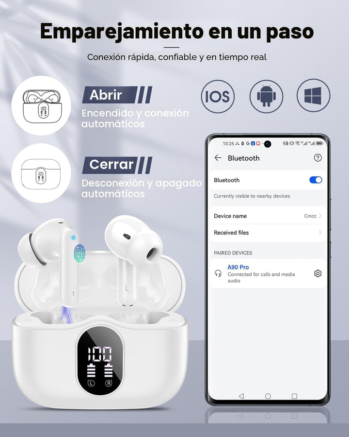 Auriculares inalámbricos, Bluetooth 5.4, estéreo de bajos, auricula...