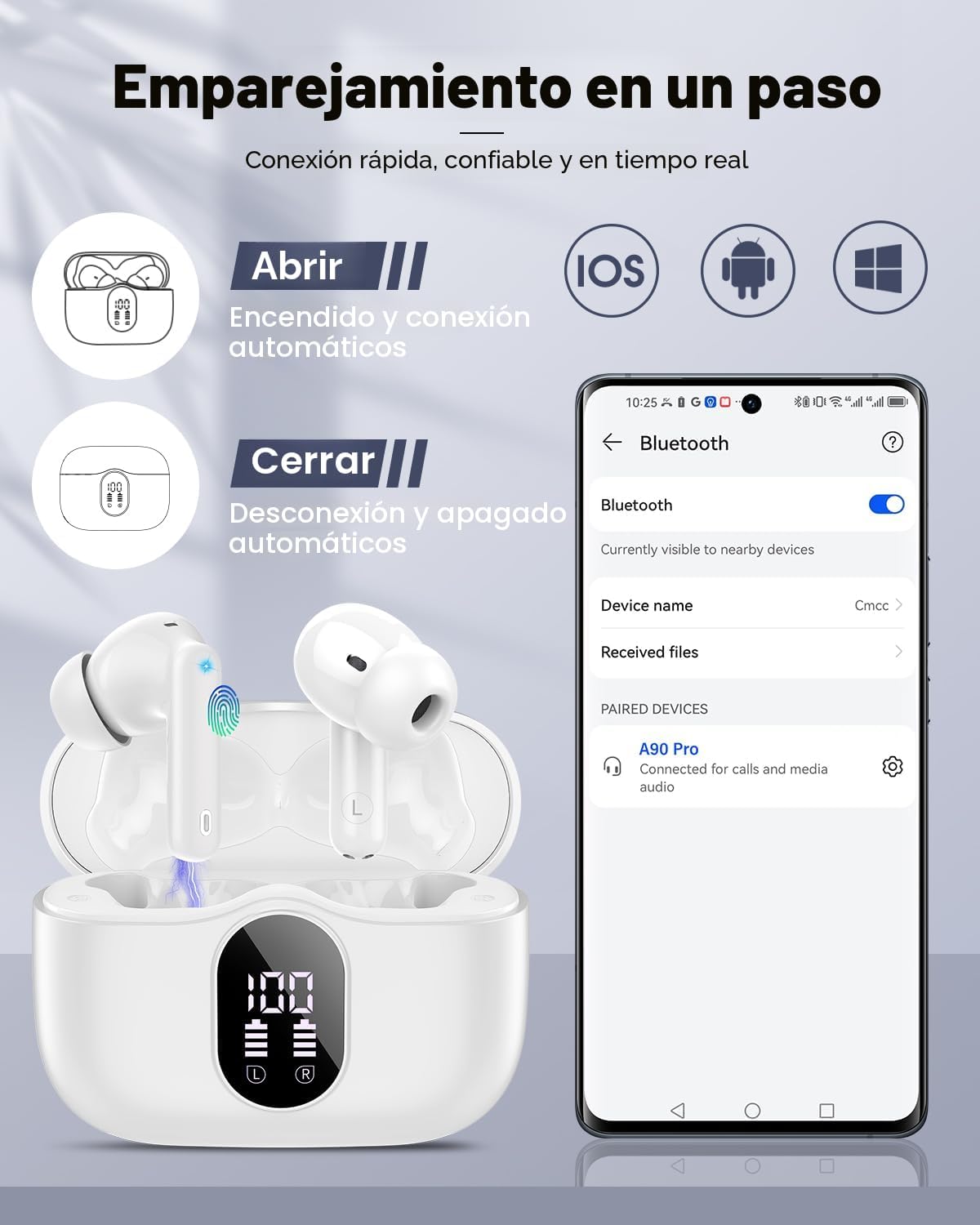 Auriculares inalámbricos, Bluetooth 5.4, estéreo de bajos, auricula...
