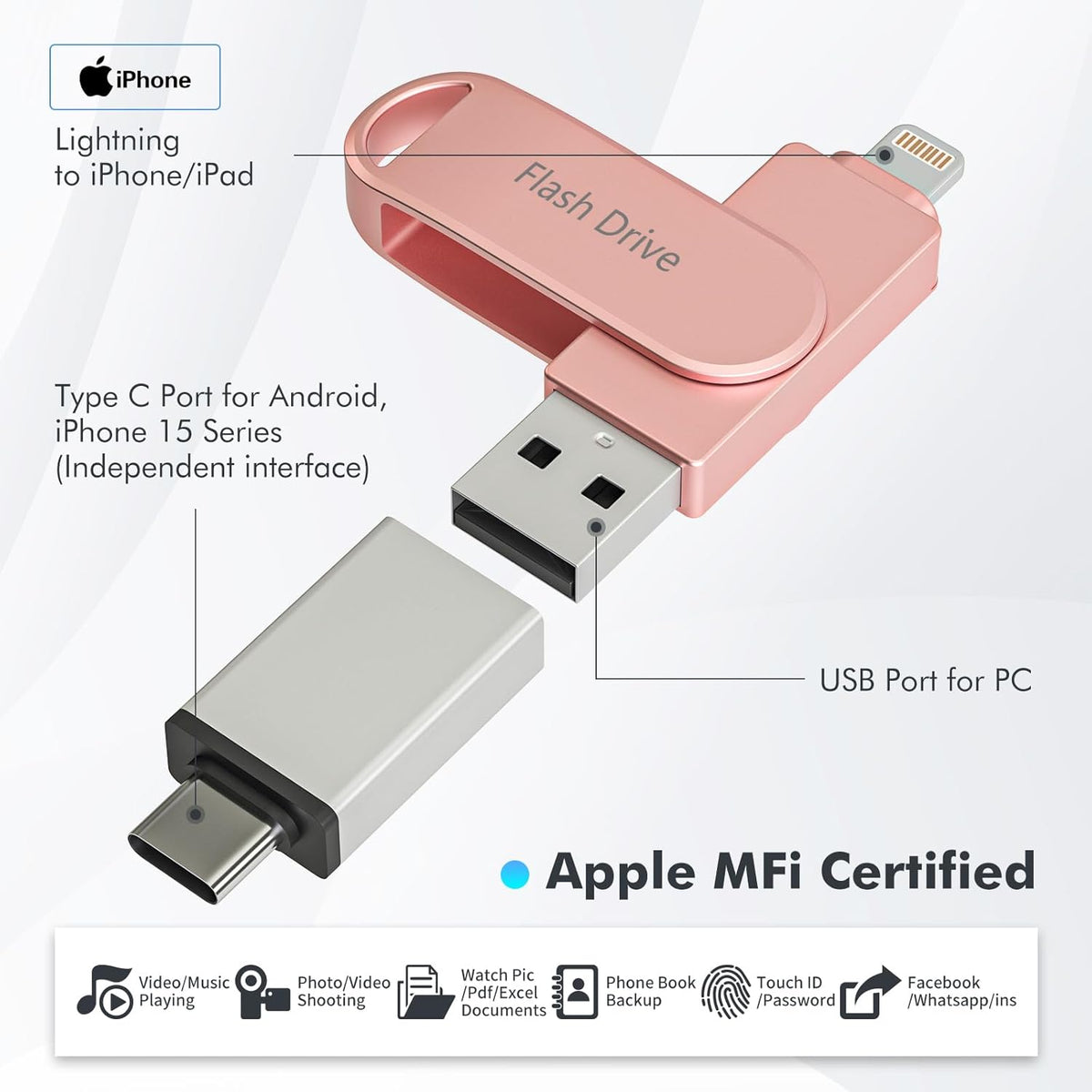 Apple Certificado MFi 512GB Stick de Fotos, Unidad Flash para iPhon...