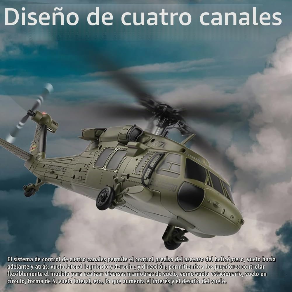 GoolRC Helicóptero RC sin escobillas, helicóptero de control remoto WLtoys K170, avión RC militar de 4 canales con giroscopio de 6 ejes, fácil de volar para adultos y principiantes