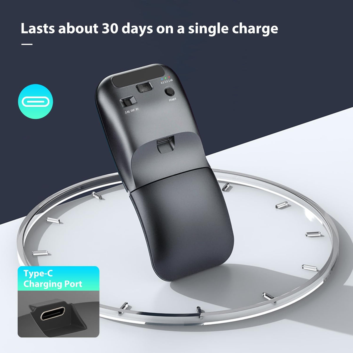 Ratón de viaje inalámbrico Bluetooth Arc, Bluetooth 5.0\/4.0 y 2.4G...