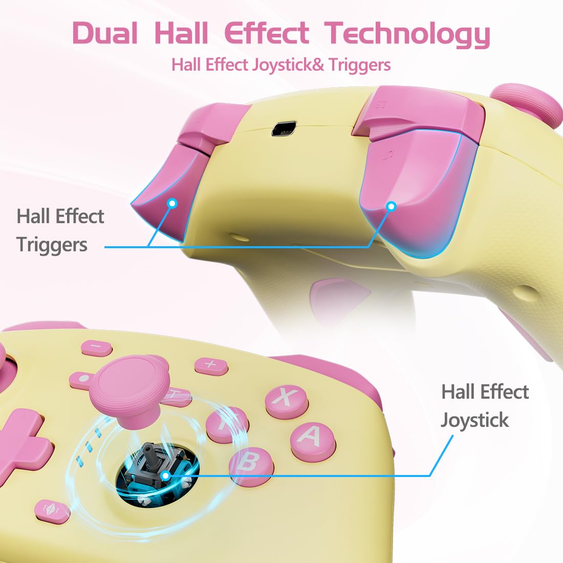 Controlador de conmutación inalámbrico para Switch/Switch 2/OLED/Lite/PC (Morado+Amarillo)
