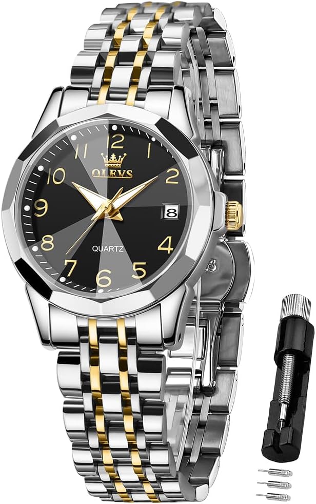OLEVS Reloj Femenino Clásico de Mujer para Damas Análogo Acero Inoxidable Resistente al Agua Luminosa Día Fecha Dos Tonos de Fácil Lectura en la Muñeca