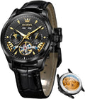 OLEVS - Relojes automáticos para hombre, multicalendario, con fase lunar, 3ATM impermeable, reloj de lujo clásico para negocios, de pulsera