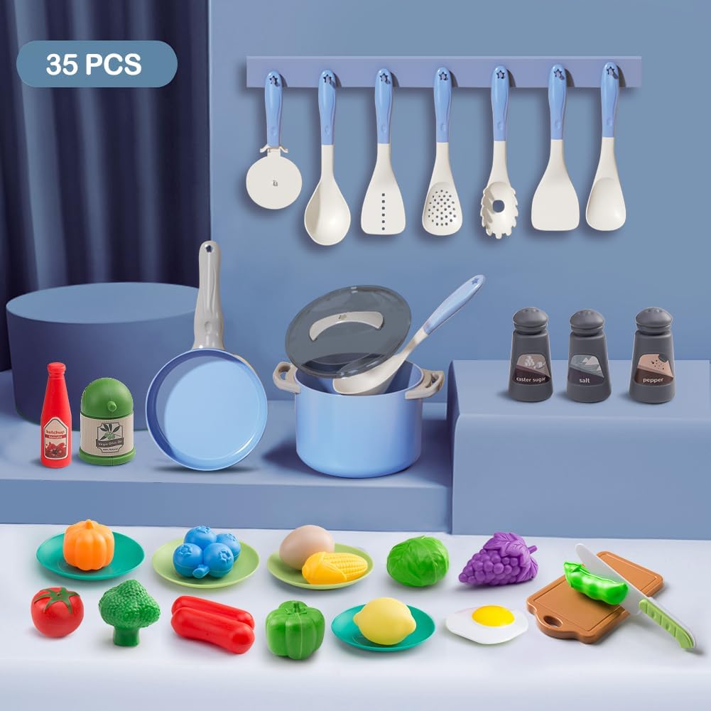35 piezas de accesorios de juguete de cocina para niños, juego de c...