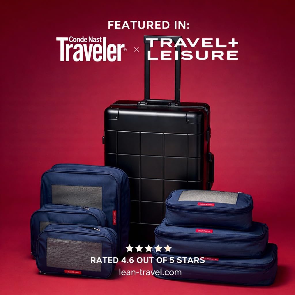 LeanTravel Cubos de embalaje de compresión de alta calidad para viajes, bolsas organizadoras de maleta con doble cremallera y panel de malla transpirable, artículos esenciales para equipaje de mano