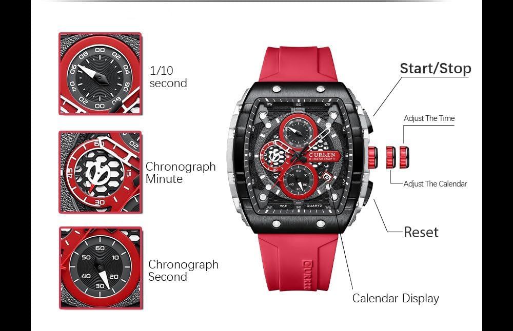 PASOY Reloj cronógrafo para hombre, cara grande, caja Tonneau, correa de