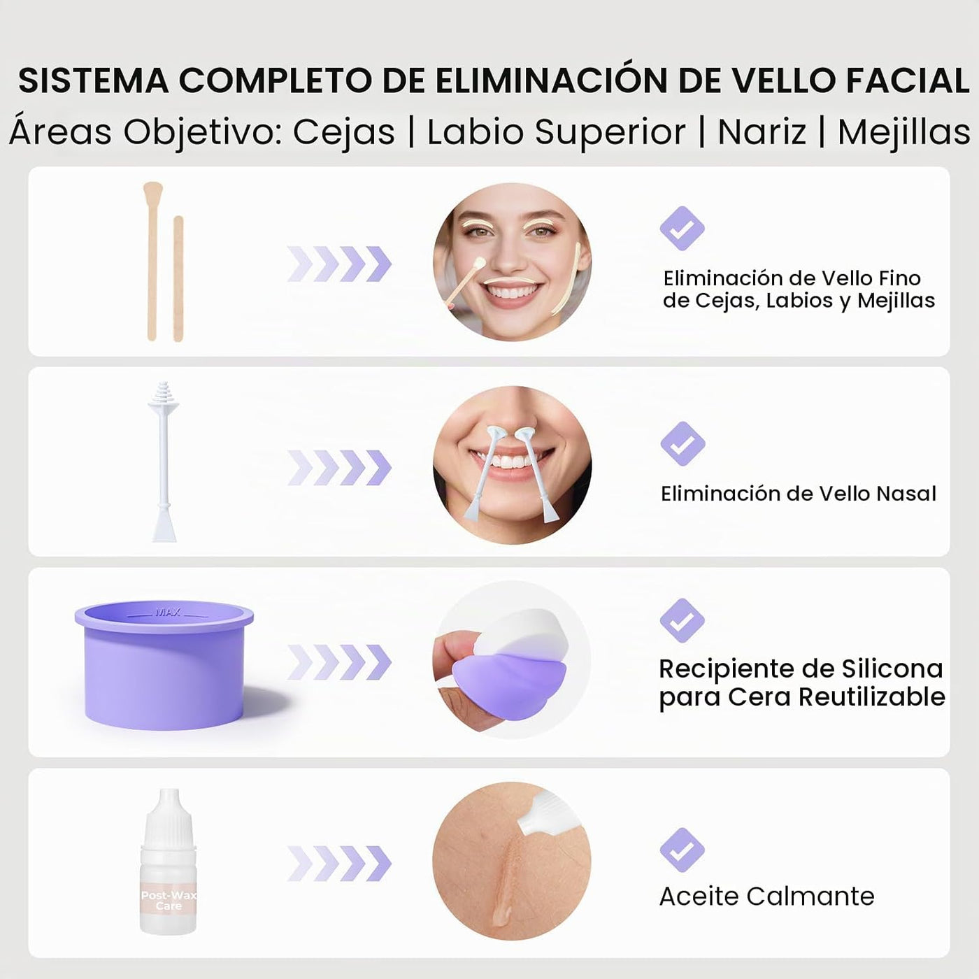 AUZEAL - Mini kit de cera facial para mujer, kit de depilación faci...