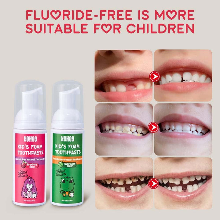 NOHOO Pasta de dientes de espuma sin flúor para niños, sabor a frut...
