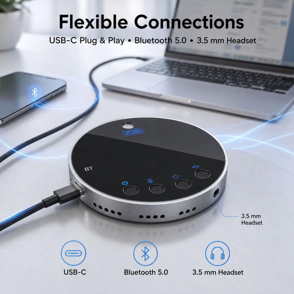 Altavoz de conferencia para PC y portátil, altavoz USB con cable con micrófono, captación de voz de 360°, Plug and Play, altavoz de computadora para zoom, equipos, Skype (4)