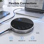 Altavoz de conferencia Bluetooth y micrófono, altavoz Bluetooth para sala de reuniones pequeña, altavoz de conferencia inalámbrico 360 ° con cancelación de ruido micrófonos para computadora