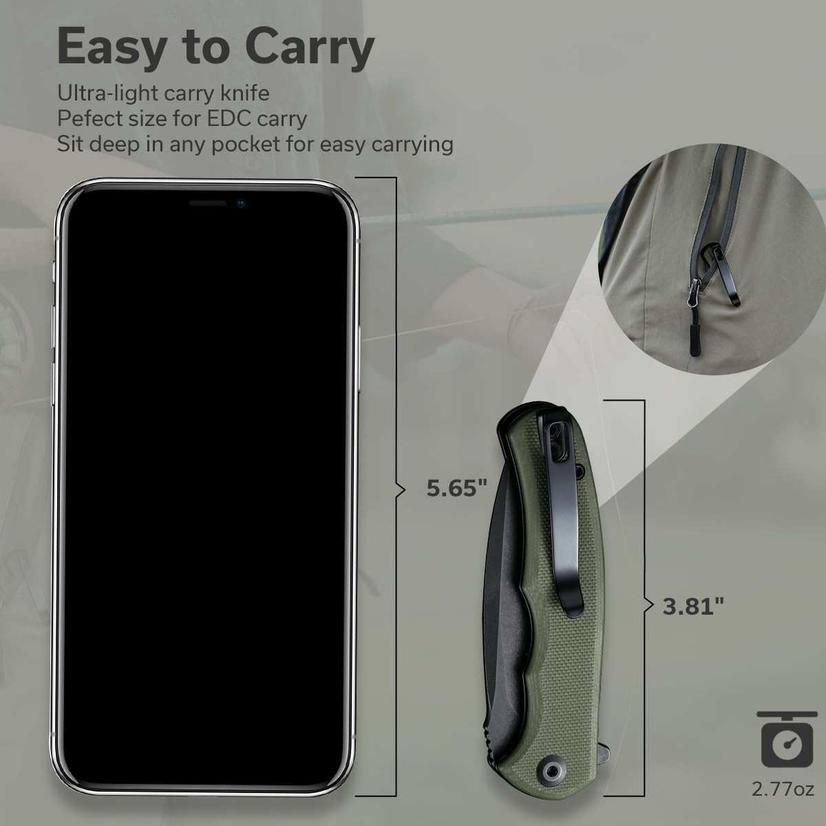 CIVIVI Mini Praxis - Cuchillo de bolsillo plegable, hoja de acero D2 de 2.98 pulgadas, mango G10, pequeño cuchillo EDC con clip de bolsillo para hombres y mujeres, cuchillos afilados para campamento