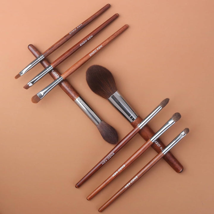 ENZO KEN Juego de brochas de maquillaje de nogal profesional, juego...
