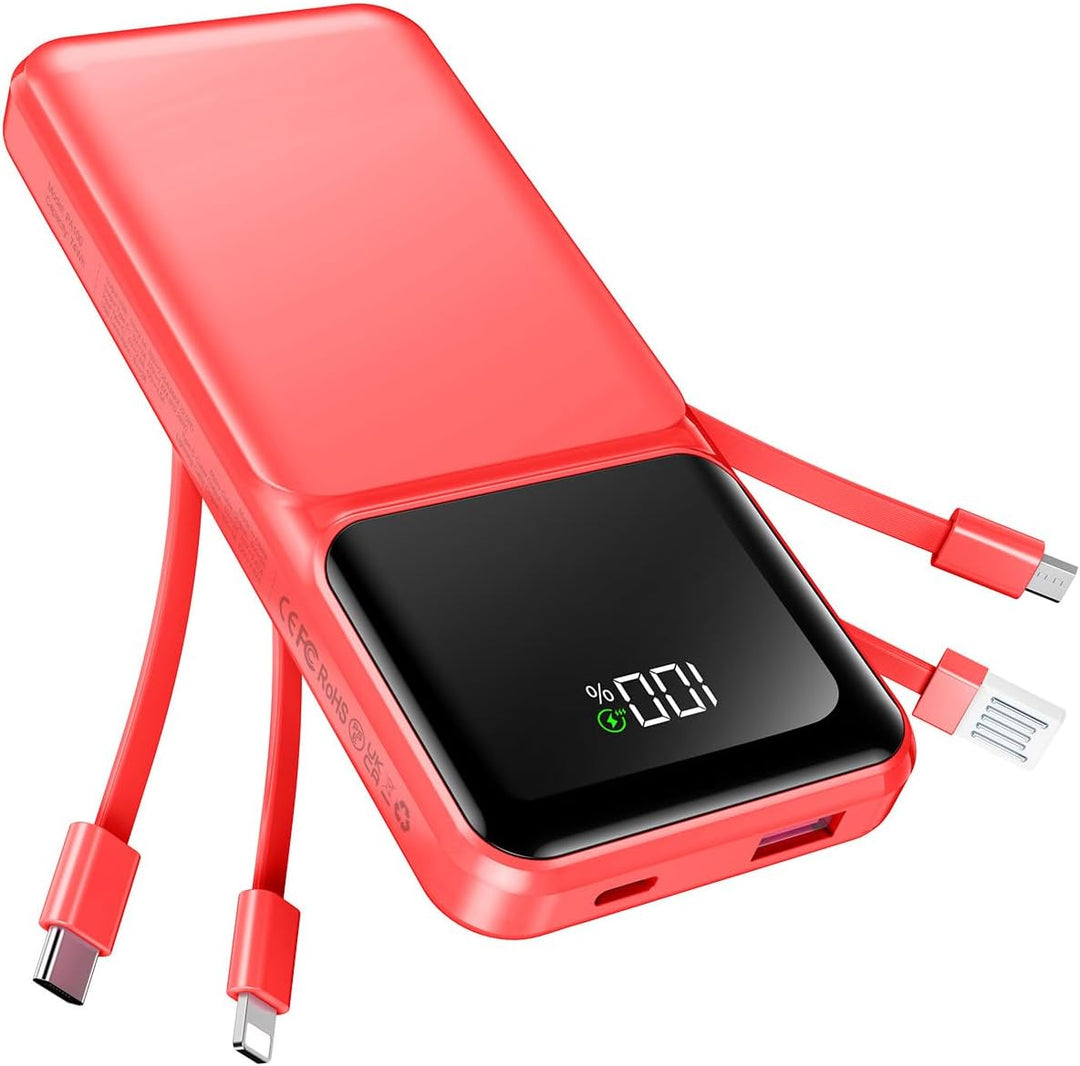 Cargador Portátil con Cable Integrado - Power Bank de 20000mAh USB...