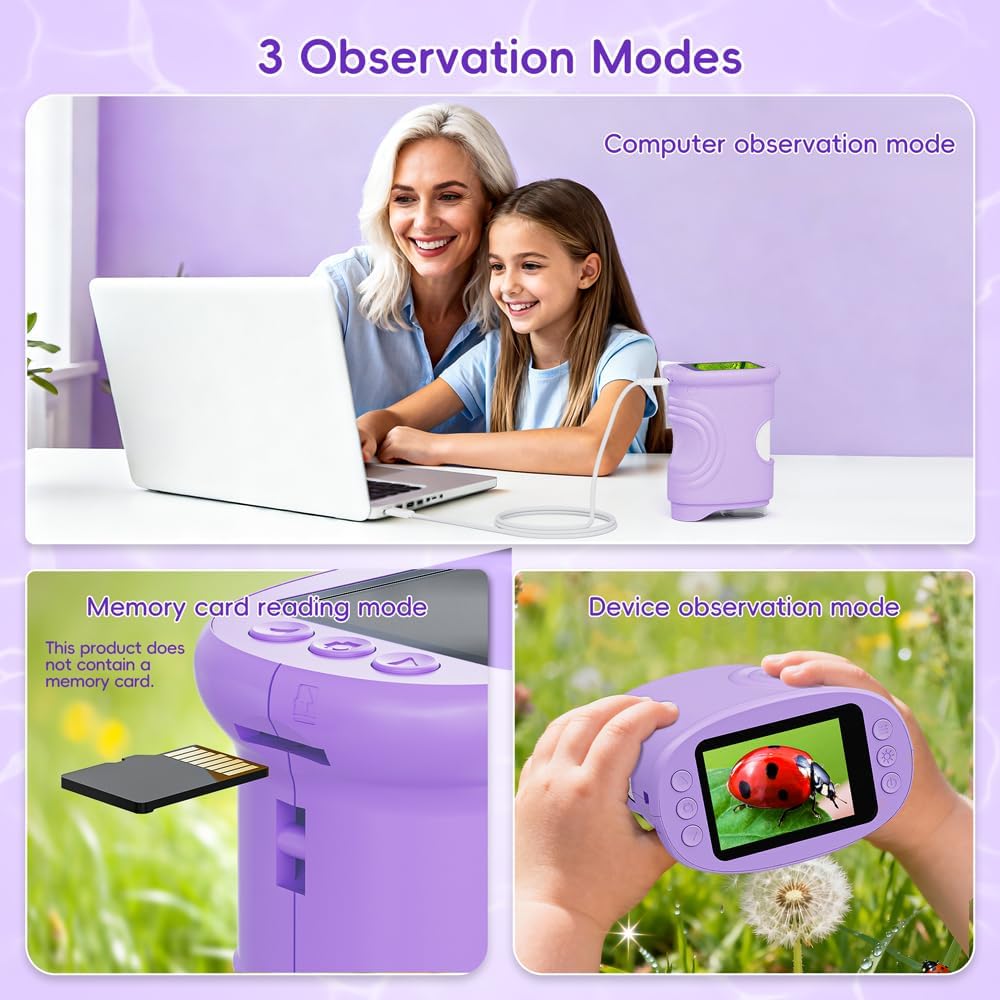 Microscopio para niños, pantalla de 2.0 pulgadas, microscopio digital 1000X para niños, mini microscopios de mano de bolsillo para niños, regalo de festival de cumpleaños, juguetes divertidos