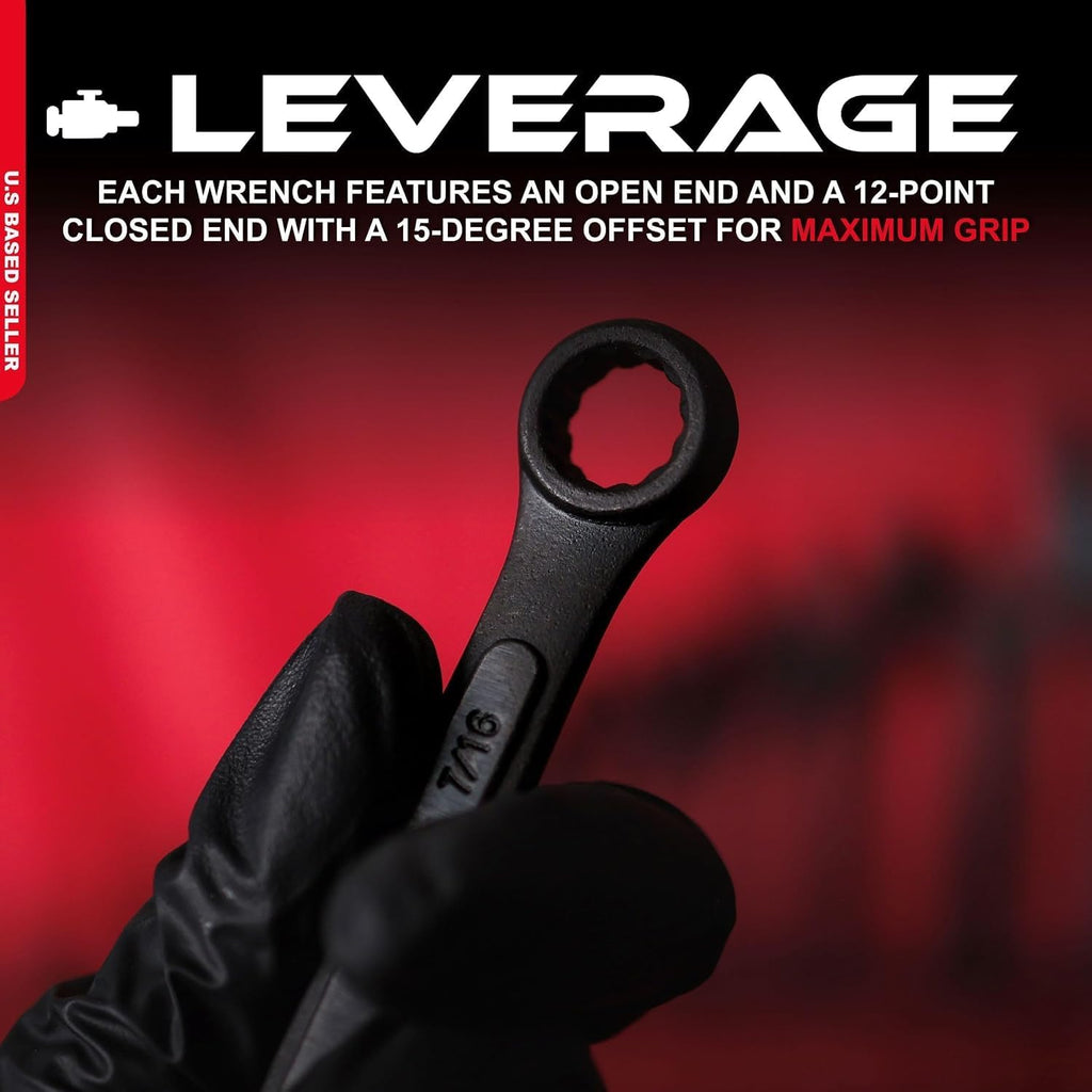 ABN Juego de llaves combinadas métricas y estándar - Juego de 32 llaves SAE y métricas con bolsa enrollable