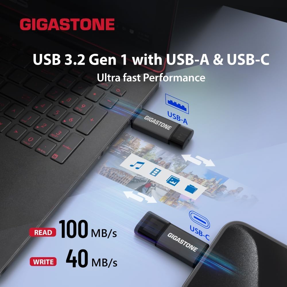 GIGASTONE Unidad flash USB dual de 64 GB, paquete de 5, USB 3.2 Gen...
