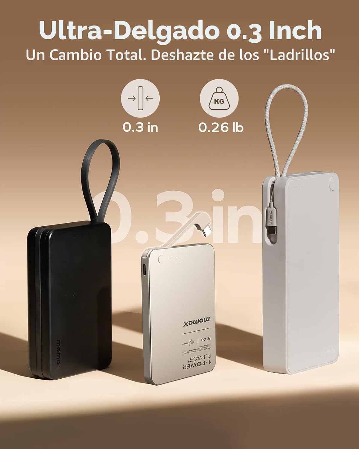 MOMAX Banco de energía portátil ultradelgado de 5000mAh con cable U...