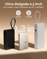 MOMAX Banco de energía portátil ultradelgado de 5000mAh con cable U...