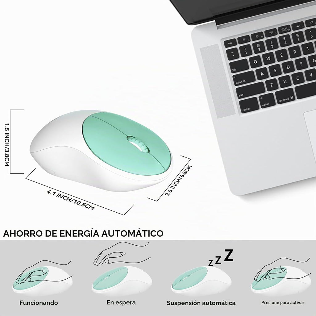 FD Combo de teclado y mouse inalámbricos, USB de 2.4 GHz, IK6630 Verde menta y Blanco