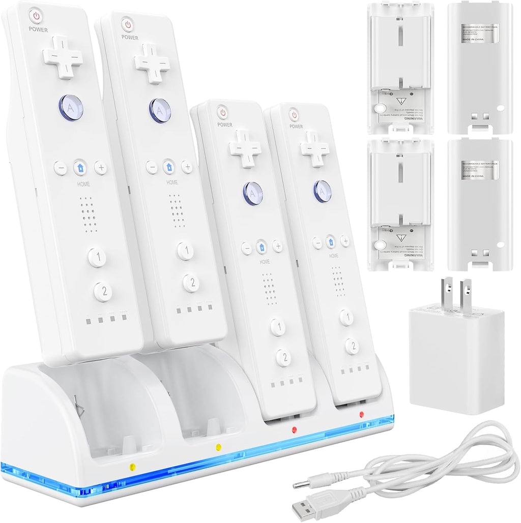 Estación de carga de control remoto para Wii/Wii U con paquete de 4 baterías recargables de 2800 mAh, estación de carga para controlador Wii, controles remotos no incluidos