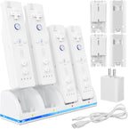 Estación de carga de control remoto para Wii/Wii U con paquete de 4 baterías recargables de 2800 mAh, estación de carga para controlador Wii, controles remotos no incluidos