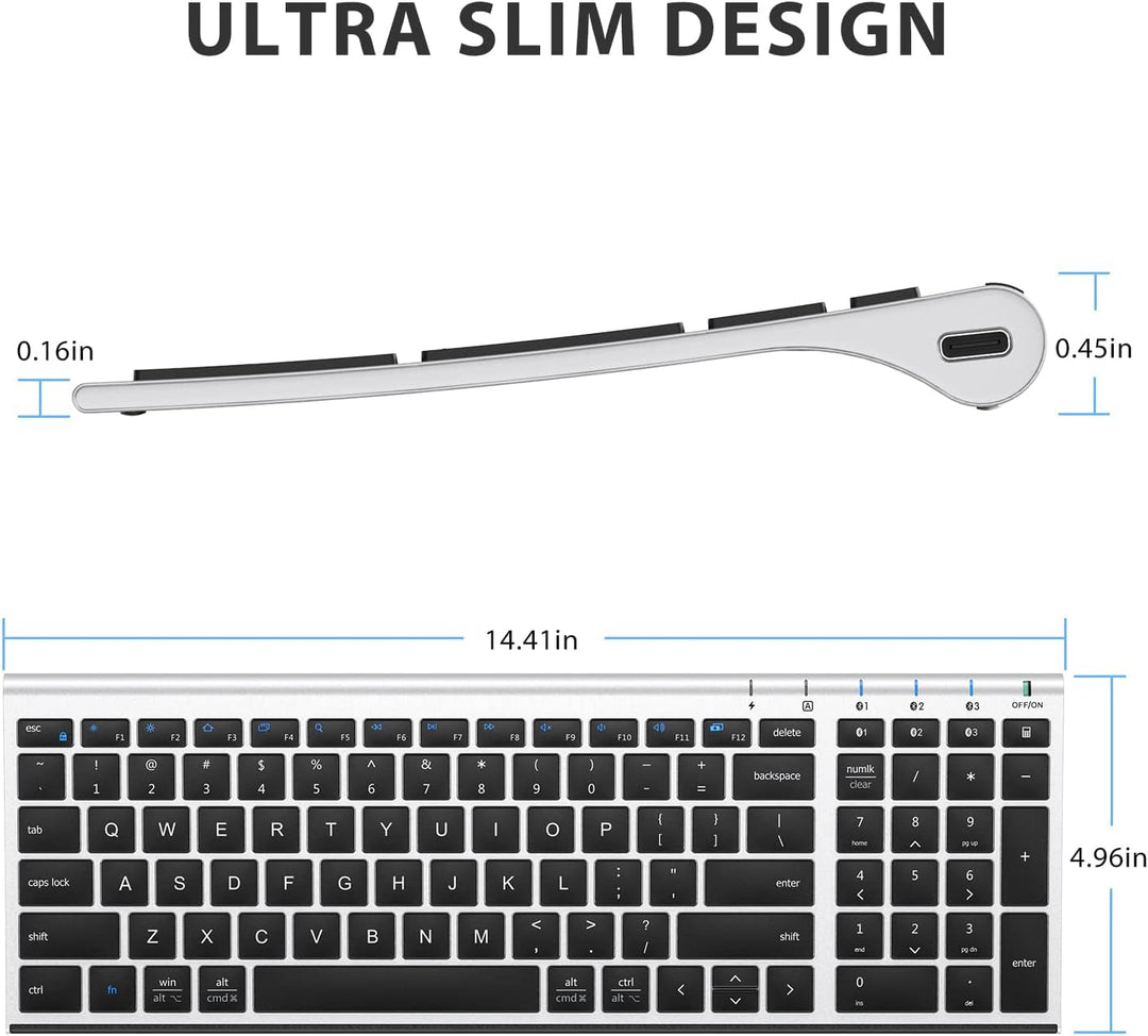 iClever BK10 - Teclado Bluetooth, inalámbrico, recargable, ultra de...