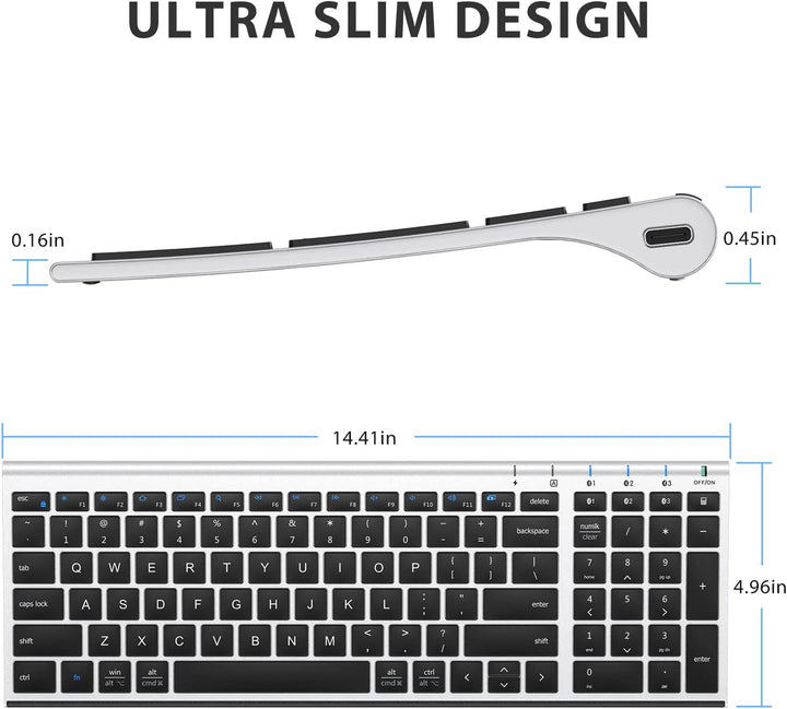 iClever BK10 - Teclado Bluetooth, inalámbrico, recargable, ultra de...