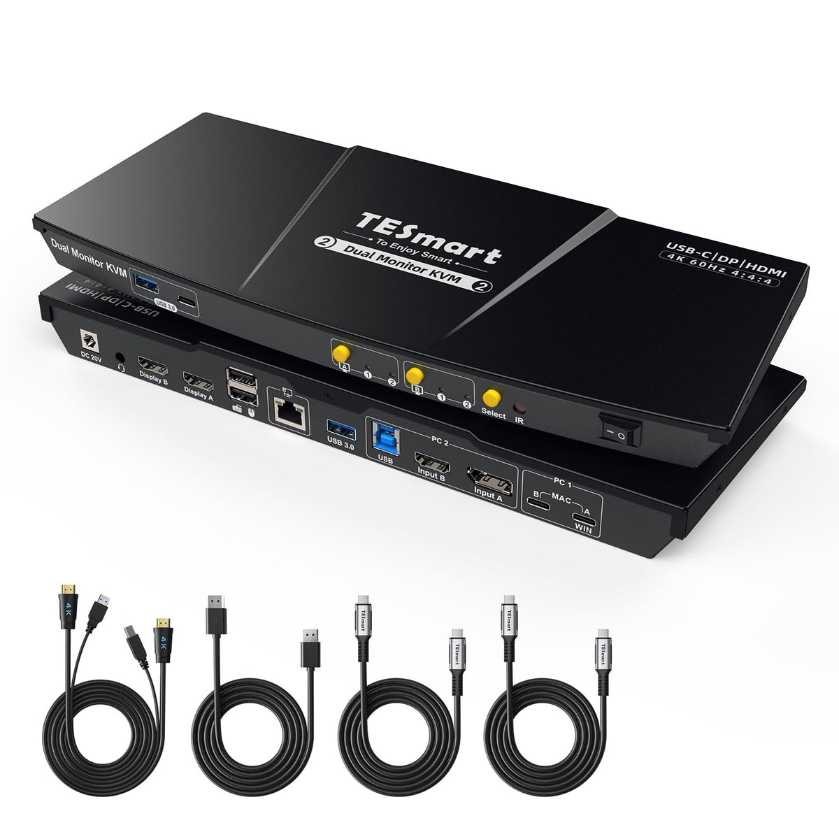 TESmart - Conmutador KVM USB C + HDMI/DP, monitor dual para laptop y