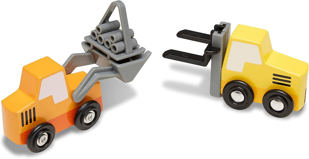 Melissa & Doug – de madera de construcción sitio Vehículos con bandeja de almacenamiento de madera (8 Pcs)