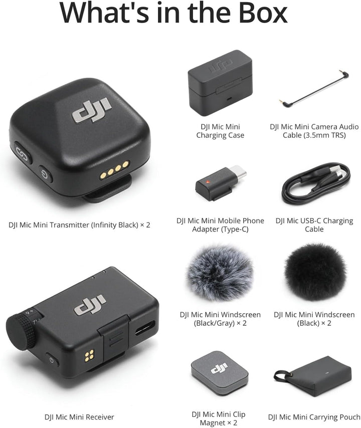 DJI Mic Mini (2 TX + 1 RX + estuche de carga), micrófono inalámbric...