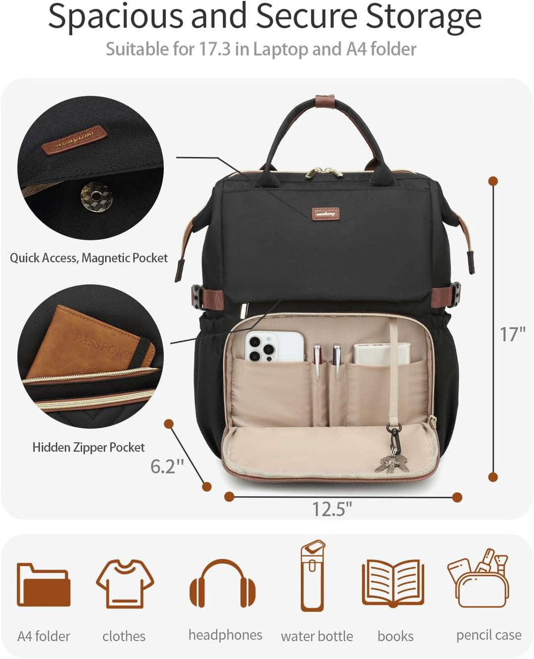 VANKANY Bolsa de libros para mujer, mochila para laptop, bolsas de...