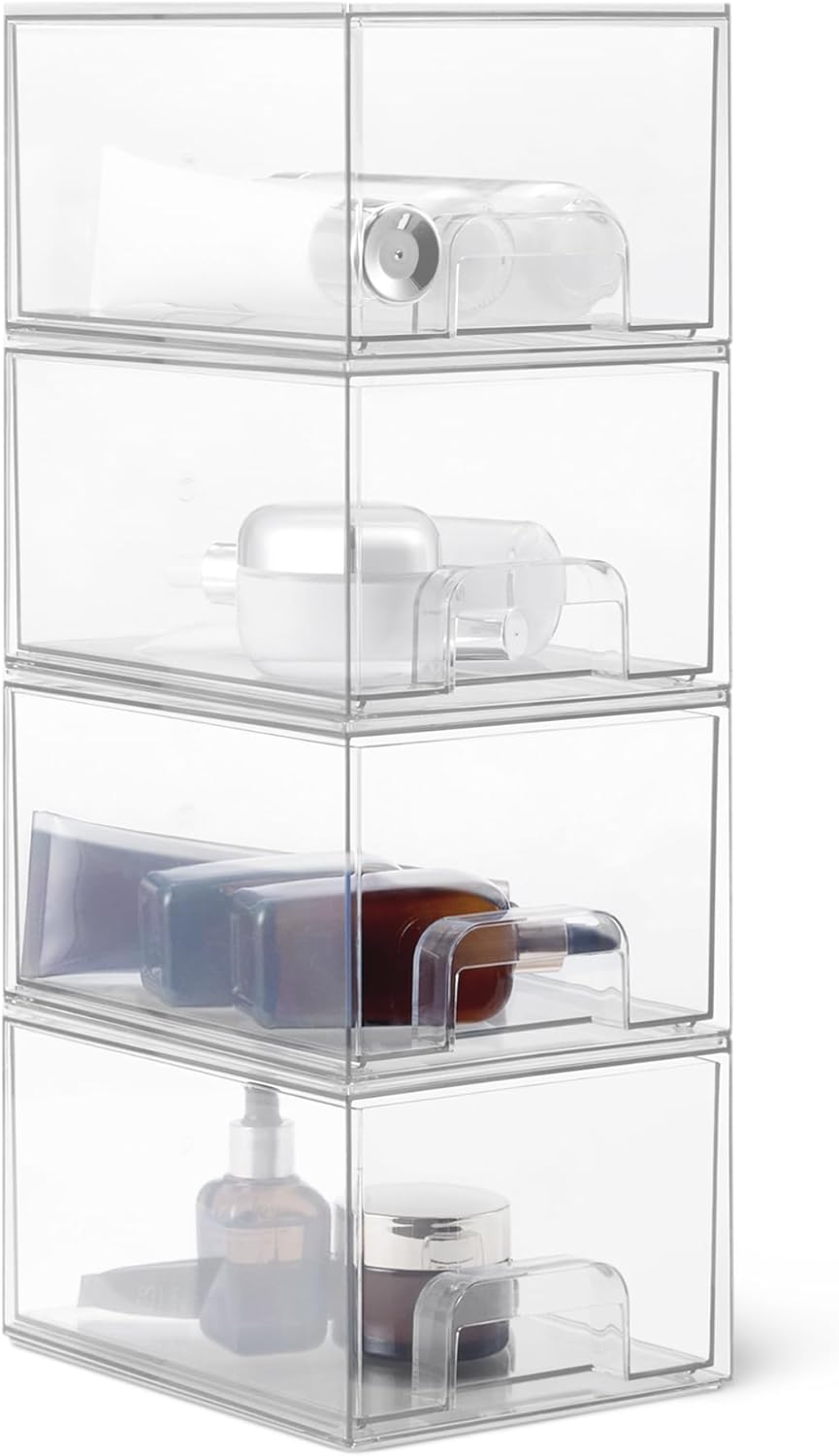 Amazon Basics Cajones organizadores de maquillaje apilables de plás...