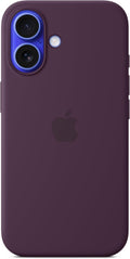 Funda de silicona Apple para iPhone 16 con MagSafe y control de cámara: funda ligera para teléfono, compatible con carga inalámbrica, acabado mate suave; Ciruela