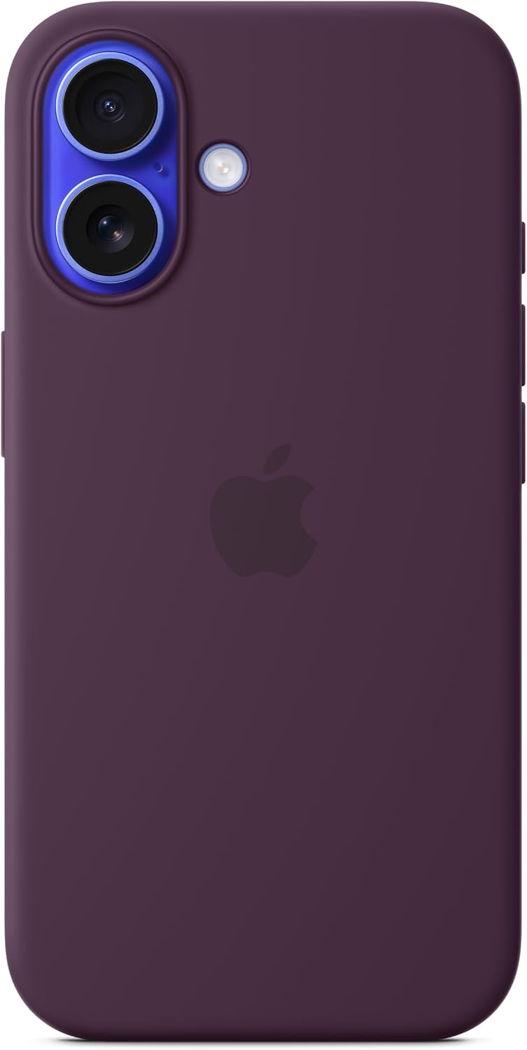 Funda de silicona Apple para iPhone 16 con MagSafe y control de cámara: funda ligera para teléfono, compatible con carga inalámbrica, acabado mate suave; Ciruela