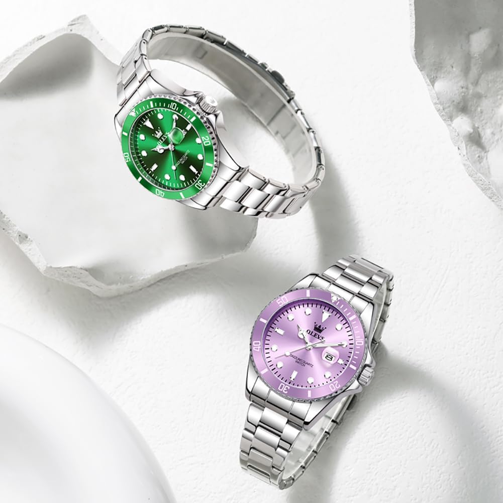 OLEVS Reloj Femenino Clásico de Mujer para Damas Análogo Acero Inoxidable Resistente al Agua Luminosa Día Fecha Dos Tonos de Fácil Lectura en la Muñeca