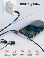 CableCreation USB-C a 3.5 mm Adaptador para auriculares y cargador 2 en 1 Charger