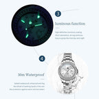 OLEVS Reloj para Mujer Plateado de Acero Inoxidable Elegante Analógico Lúmenes Visibles