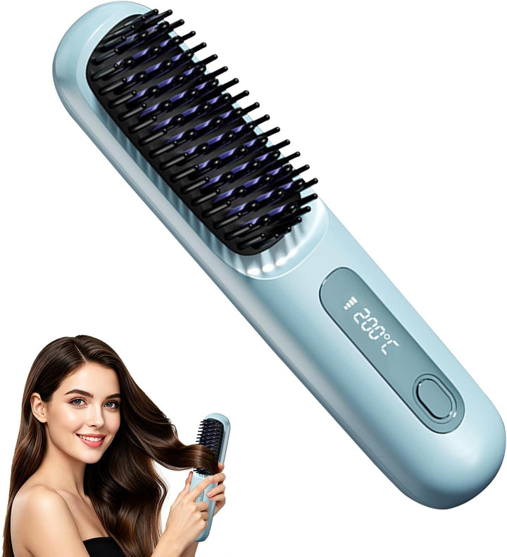 Cordless Hair Straightening Brush, Mini 30s Fast Heat USB-C for Tra...