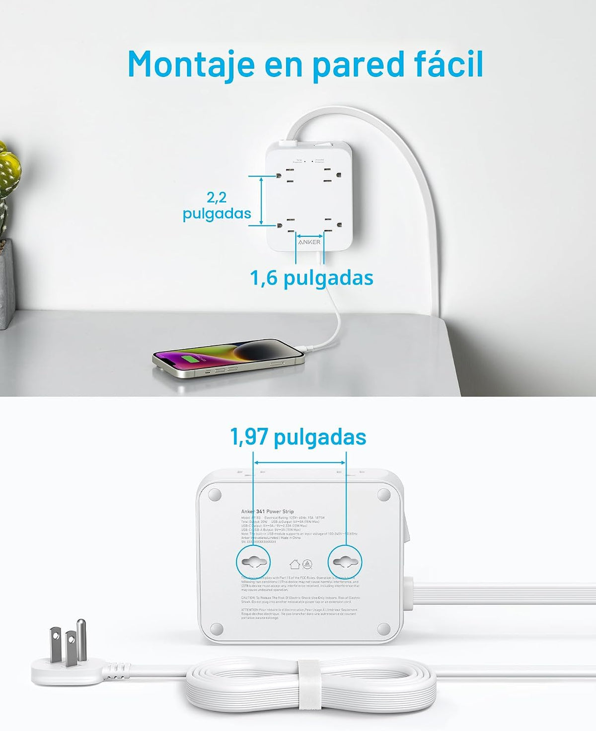 Anker - Regleta de alimentación con protector de sobretensiones 2000J
