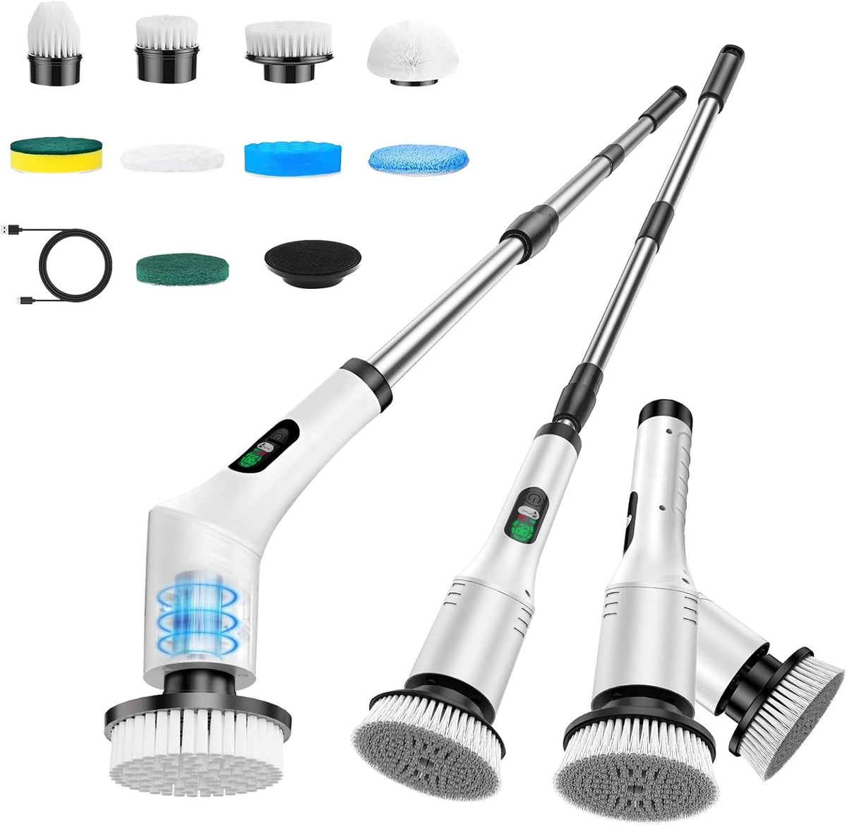 Limpiador eléctrico giratorio, limpiador de baño, cepillo limpiador de ducha inalámbrico, 9 cabezales de cepillo reemplazables, 2 velocidades ajustables, batería de 2000 mAh, para ducha