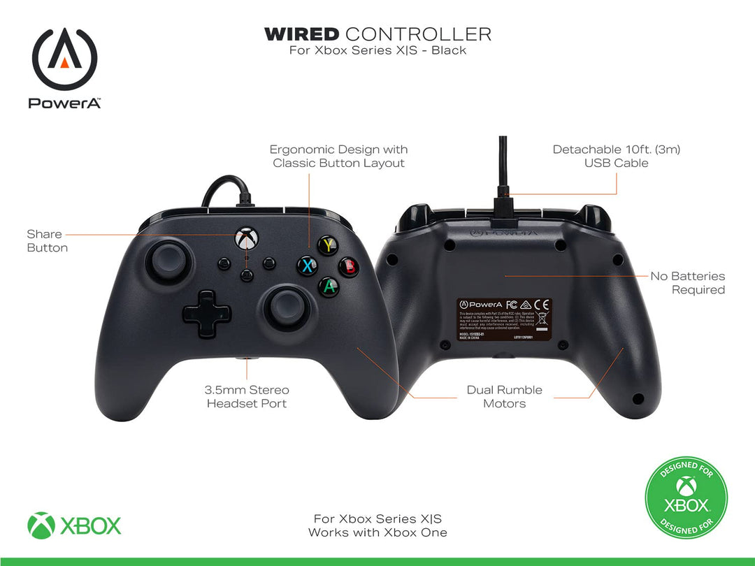 PowerA Wired Controller for Xbox Series X|S - Black, gamepad, wired...