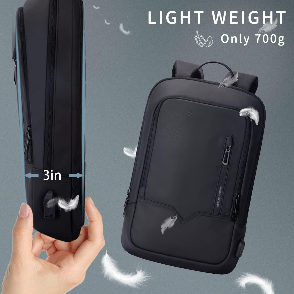 HK - Mochila para hombre, bolsa delgada para computadora portátil de 15,6