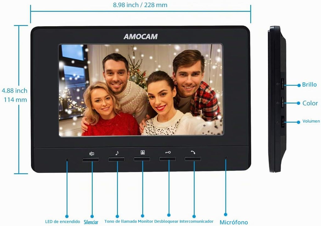 Sistema de intercomunicación video, monitor de 7 pulgadas con cable video