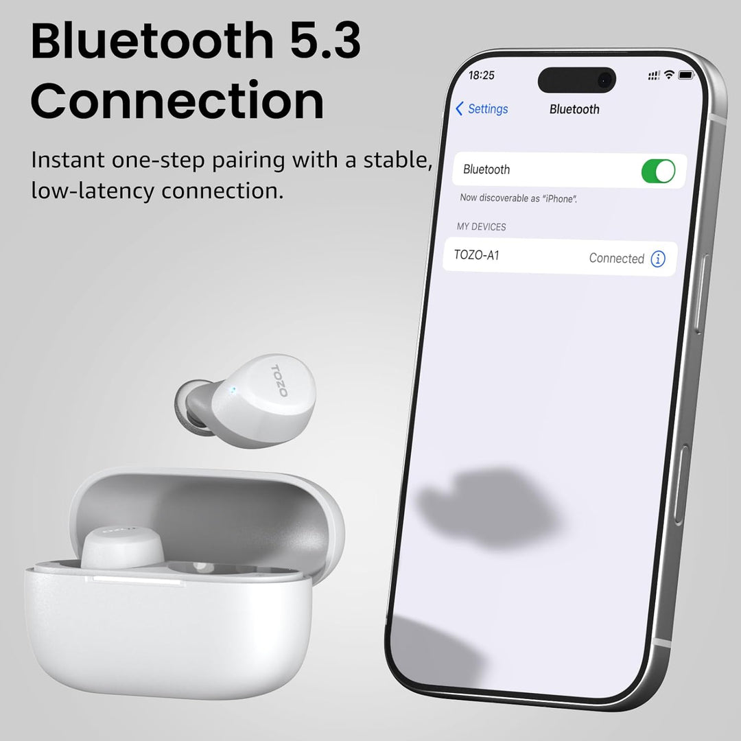 TOZO Auriculares inalámbricos A1 Bluetooth 5.3 de peso ligero en el...